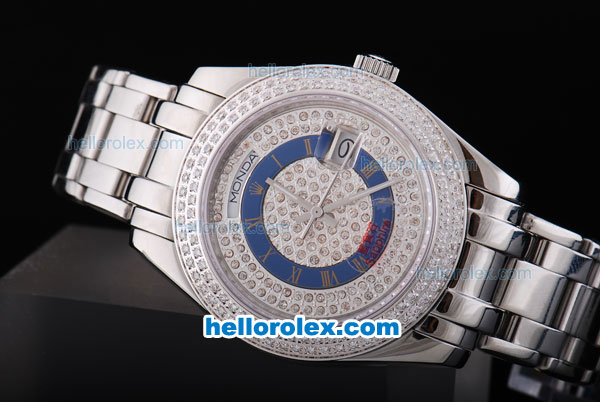 Rolex Day-Date Oyster Perpetual Automatic Full Diamond Bezel and Dial,Blue Circle with Roman Marking-Big Calendar - Click Image to Close